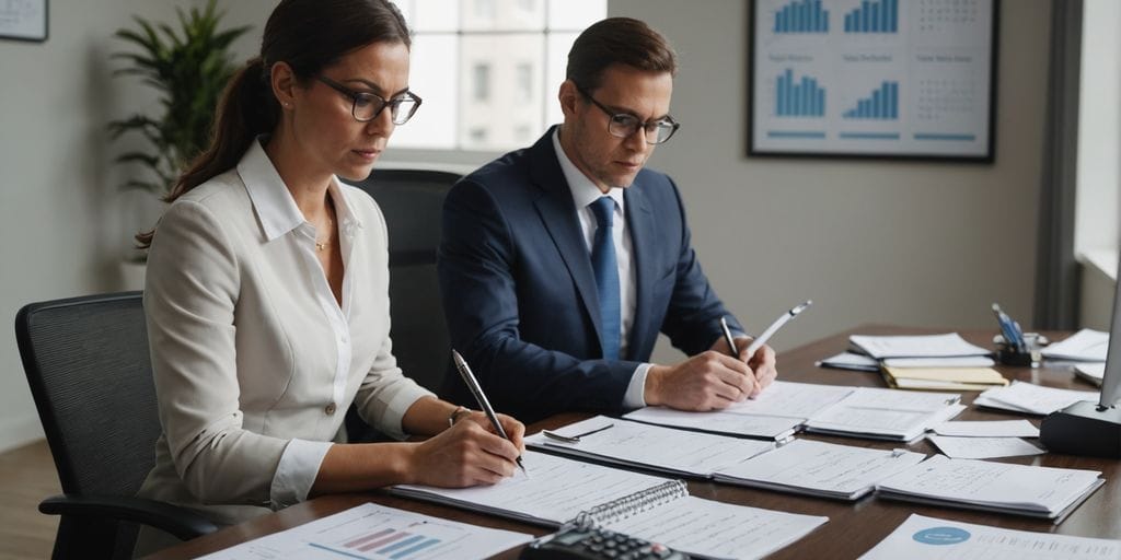 Lawyer reviewing documents and calendar