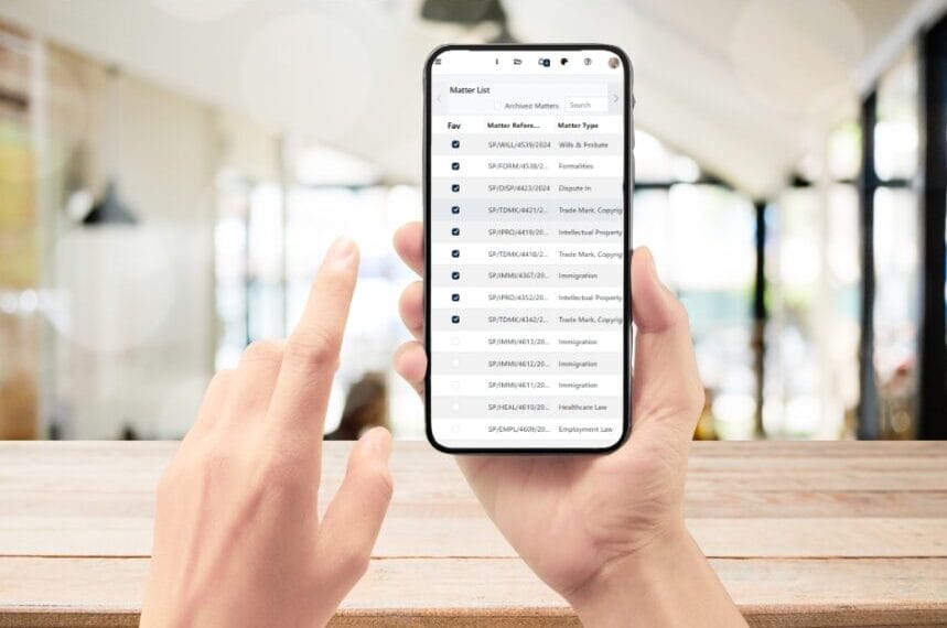 smartphone displaying a legal case management