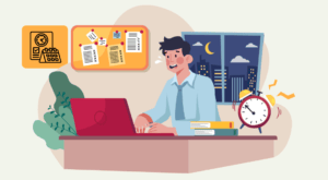 Man working late on a laptop for legal deadlines, highlighting SpineLegal Software's efficiency.