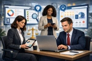 Legal professionals using SpineLegal Software for efficient workflow management and data analysis.lawyers using legal software instead of spreadsheets