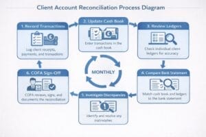 Diagram of SpineLegal's client account reconciliation process for efficient financial management.