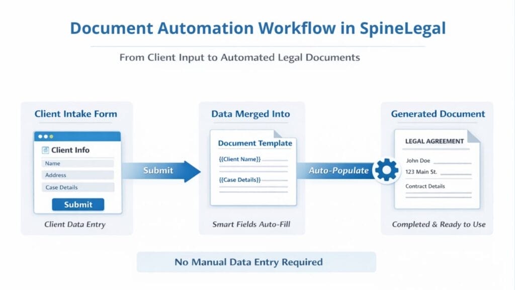 SpineLegal Software automates legal document workflow, streamlining client data entry to generate ready-to-use documents.