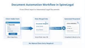 SpineLegal Software automates legal document workflow, streamlining client data entry to generate ready-to-use documents.